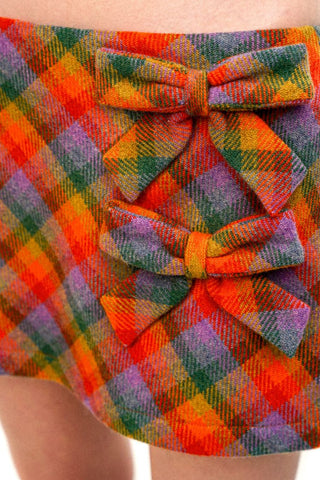 [Moromoro2] Wool Plaid Bow Mini Skirt