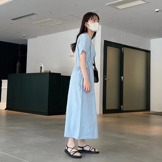 ex linen strap short-sleeved dress