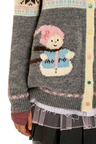 [Moromoro2] Snowman Fair Isle Knit Cardigan