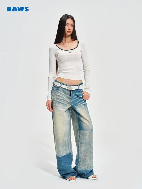 [NOTAWEAR] Contrast Trim Scoop Neck Knit  Top