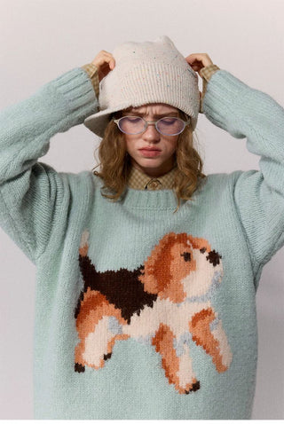 [Monterest] Relaxed Fit Dog Pattern Knit Sweater