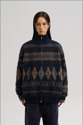 [MASONPRINCE] Wool Blend Fair Isle Fitted Cardigan