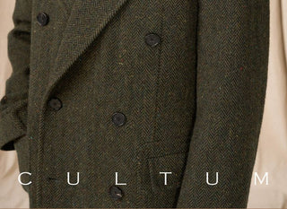 [CULTUM] Heavyweight Wool Herringbone Polo Coat