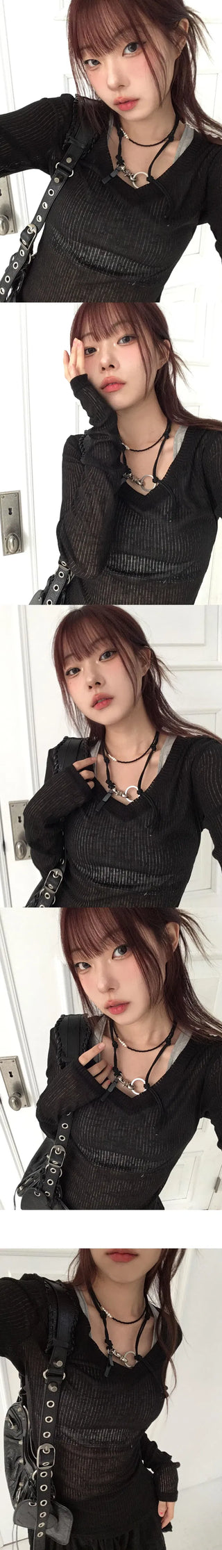 Deep V See-Through Long Sleeve Summer Knitwear - 3 Colors
