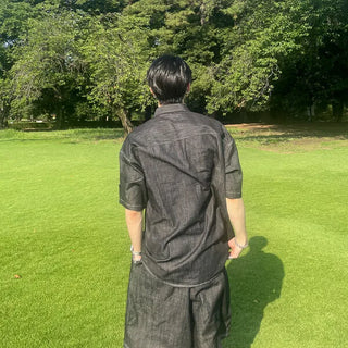 Stitched raw denim shirt