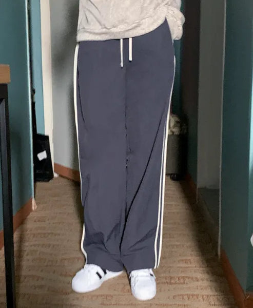 Two-tone elasticated nylon wide-leg pants