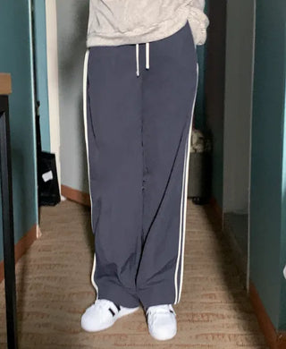 Two-tone elasticated nylon wide-leg pants