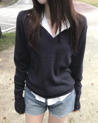 button v-neck knit (2color)
