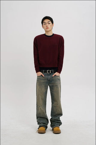 [MASONPRINCE] Wool Blend Layered Look Sweater