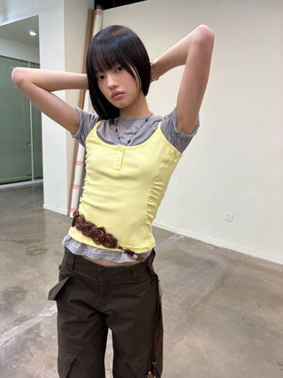 [NeverSeez] Ribbed Button-Front Cami Top