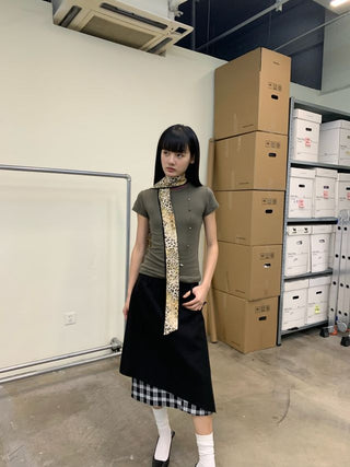 NEVERSEEZ Checkered Patchwork Skirt