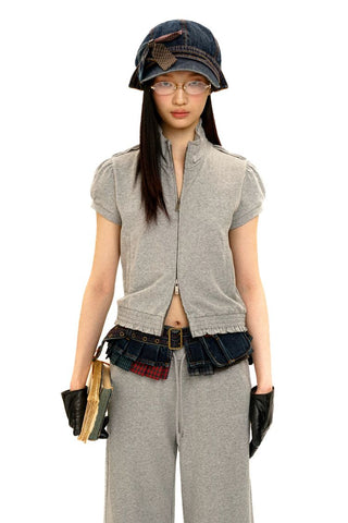 [Moromoro2] Denim Newsboy Cap with Plaid  Bow