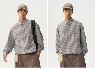 [Monterest] Oversized Half-Placket Check Shirt
