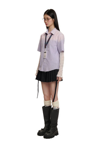 [moromoro2] Gradient Striped Short Sleeve  Shirt