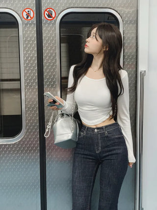 Raw denim bootcut pants