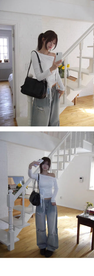 Lace Damage Vintage Faded Light Blue Pants