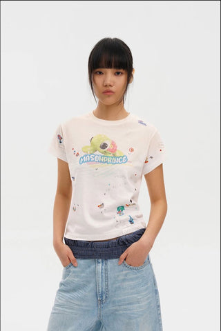 [MASONPRINCE] Turtle Print Rhinestone Cotton Tee