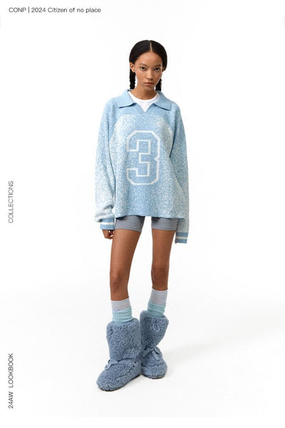 CONP Gradient Collar Knit Long Sleeve (Sky Blue)