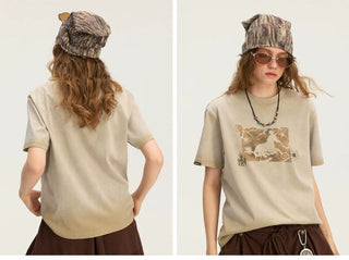 [Monterest] Unicorn Print Washed Cotton T-Shirt