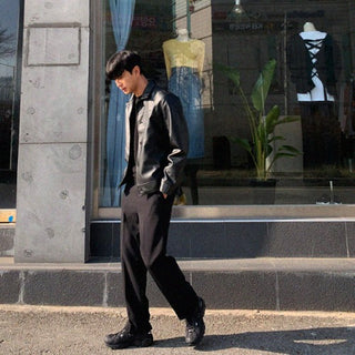 Button leather blouson