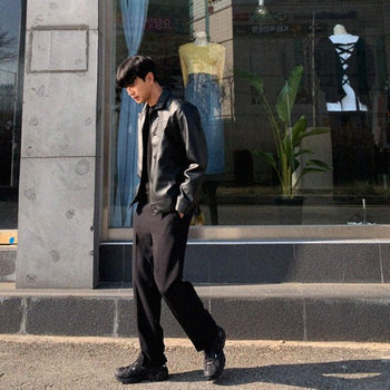 Button leather blouson
