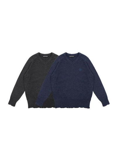 [MASONPRINCE] Wool Blend V-Neck Distressed Sweater