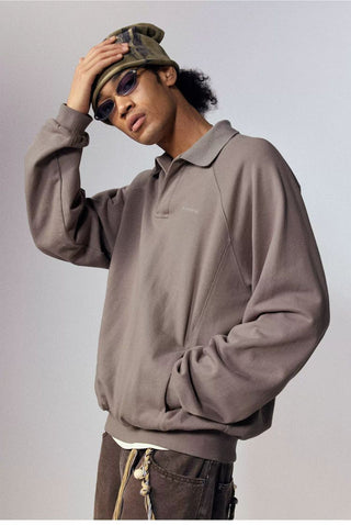 [Monterest] Relaxed Fit Polo Collar Knit Sweatshirt