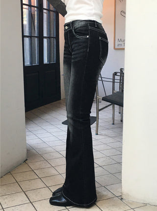 Washed bootcut denim pants