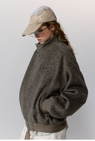 [Monterest] Wool Blend Stand Collar Harrington Jacket