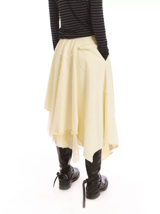 [NeverSeez] Lace Layered Knit Midi Skirt