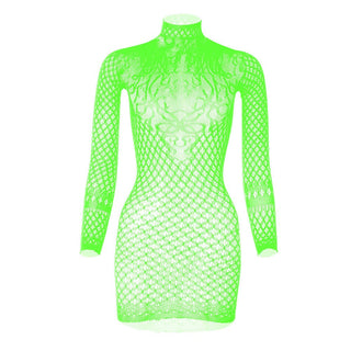 Long sleeve high neck net backless mini dress