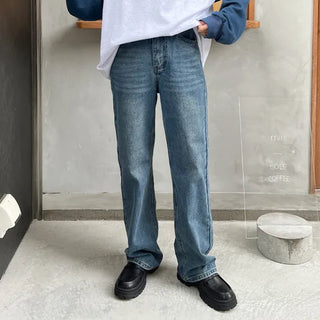 Brushed wide denim pants