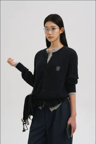 [MASONPRINCE] Two-Tone Cable Knit Cardigan