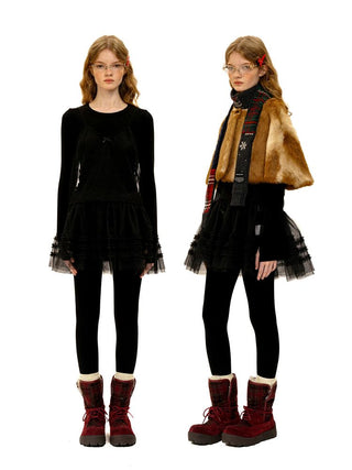 [Moromoro2] Layered Mesh Lace Camisole  Dress