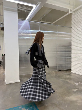 [NeverSeez] Plaid Patchwork Maxi Skirt