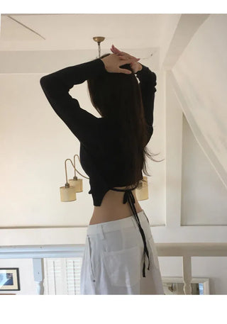 Ribbon Strap Round Neck Cardigan - 4 Colors