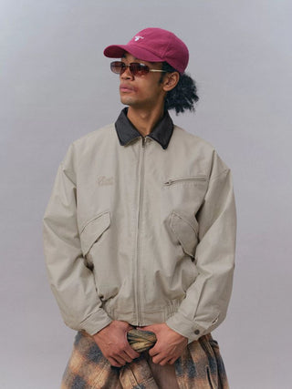 [Monterest] Washed Cotton Work Jacket with Leather Collar