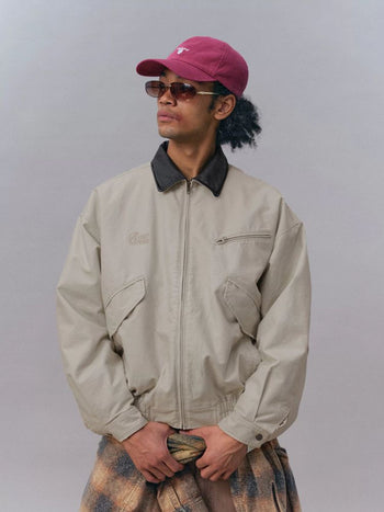 [Monterest] Washed Cotton Work Jacket with Leather Collar