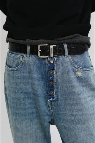 [MASONPRINCE] Distressed High-Waist Denim Jeans