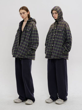 [MASONPRINCE] Faded Plaid Padded Hooded Shirt Jacket