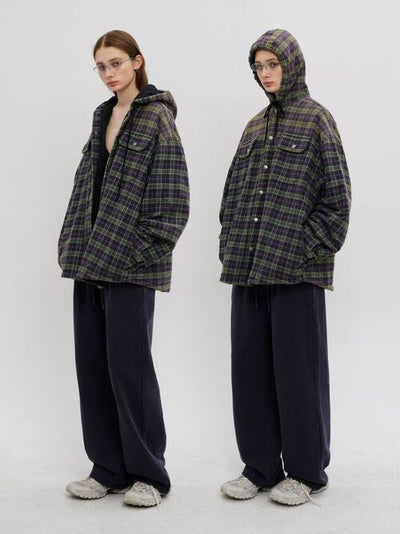[MASONPRINCE] Faded Plaid Padded Hooded Shirt Jacket