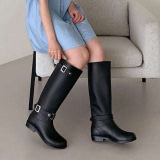 0450 Buckle Zipper Long Rain Boots