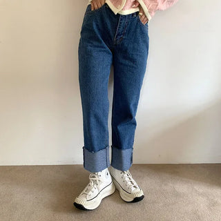 Straight-fold denim pants