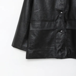 Faux leather mid-length coat