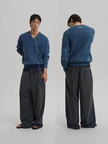 [MASONPRINCE] V-neck Patch Elbow Sweater