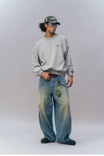 [Monterest] Fleece-Lined Logo Print Crewneck Sweatshirt