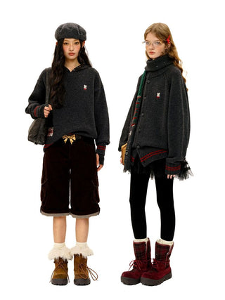 [Moromoro2] Rabbit Embroidered Contrast  Knit