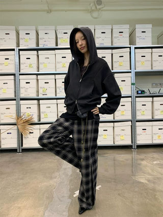 NEVERSEEZ Plaid Loose Fit Trousers