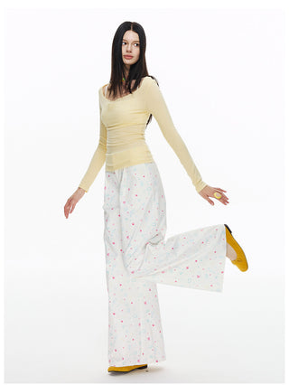 [NECY] Heart Neck Shirring Long Sleeve (2color)