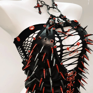 Rivet PU leather halter o ring metal chain top